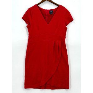 Maeve Anthropologie Womens Red Dress Faux Wrap Lined V Neck Cap Sleeve XL